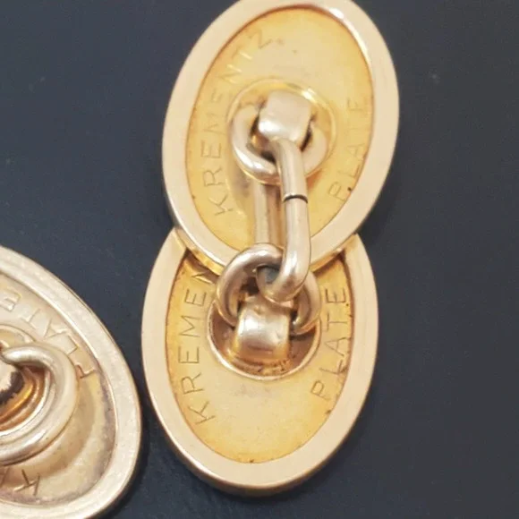 Vintage Krementz Gold Plate Chain Cufflinks Art Deco Oval - Picture 7 of 8